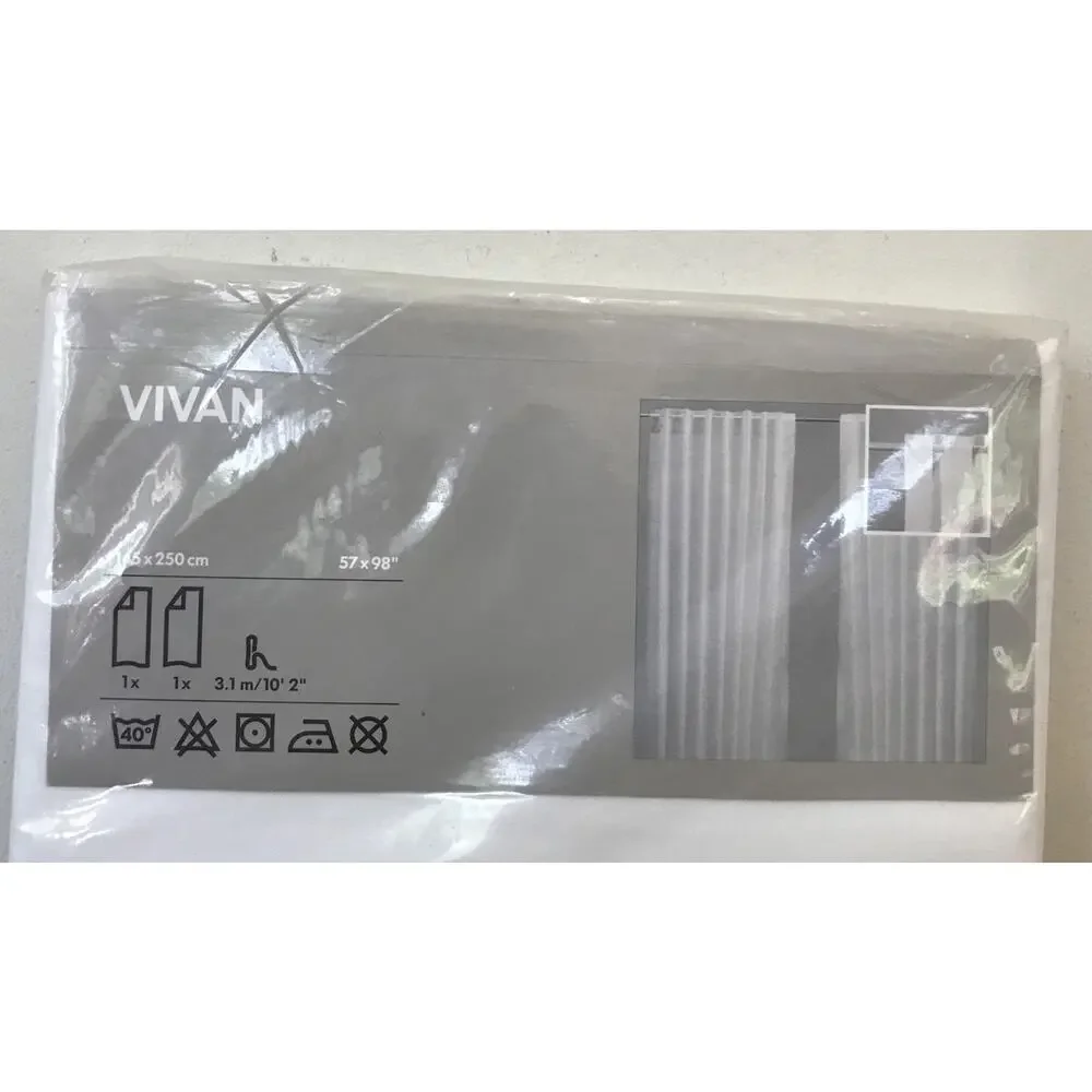 IKEA Vivan Sheer White Cotton Blend Curtains 2 Panels 57